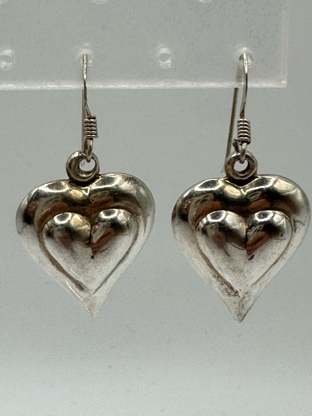 Sterling Silver Double Heart Drop Earrings